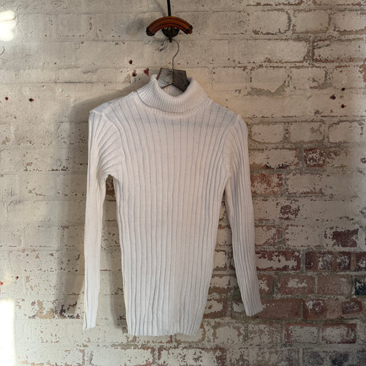 1970s White Knitted Roll Neck Jumper