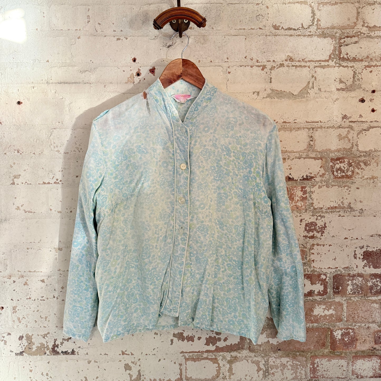 1960s Blue Paisley Button Distressed Shirt