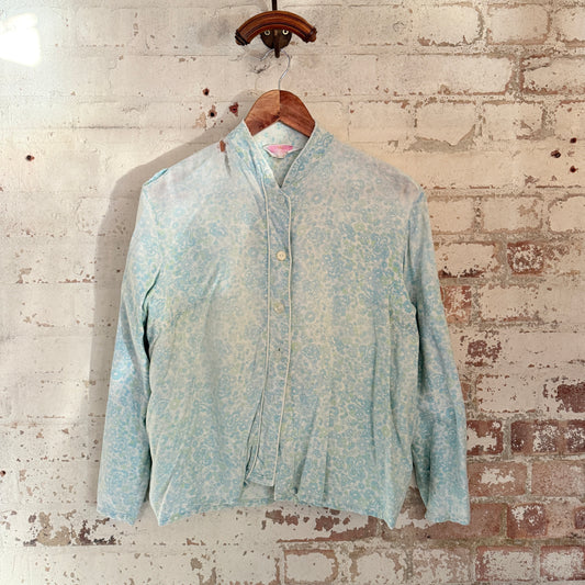 1960s Blue Paisley Button Distressed Shirt