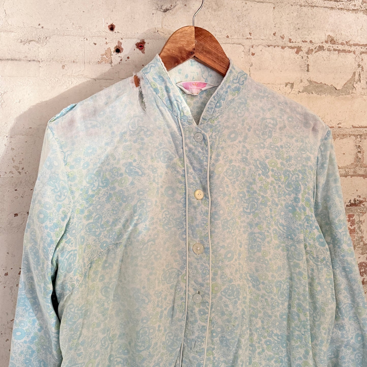 1960s Blue Paisley Button Distressed Shirt