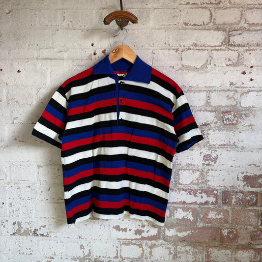 1970s Italian Knitted Striped Polo Shirt