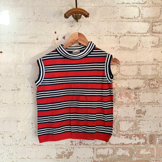 1970s Red and Navy Striped Roll Neck Top