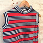 1970s Red and Navy Striped Roll Neck Top