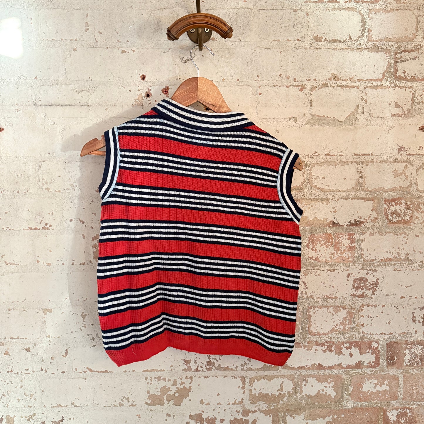 1970s Red and Navy Striped Roll Neck Top