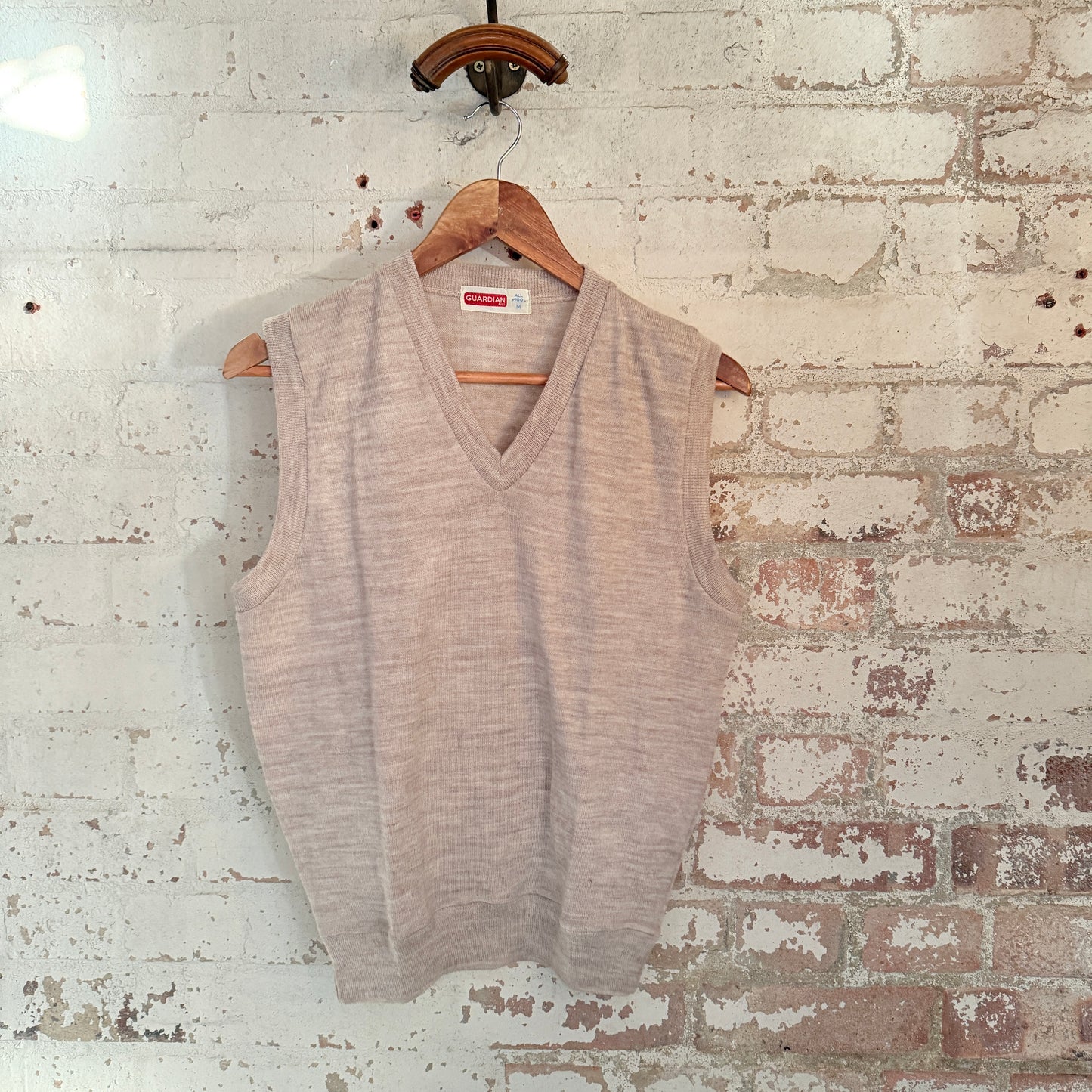 1950s Beige British Knitted Wool Tank Top Jumper