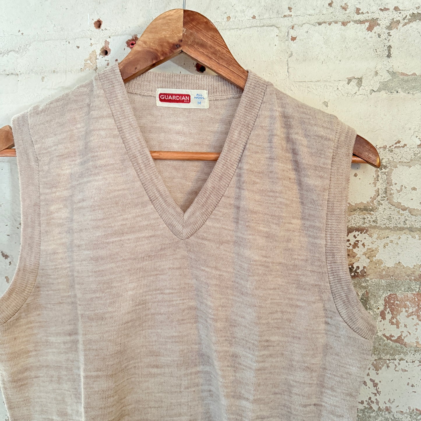 1950s Beige British Knitted Wool Tank Top Jumper