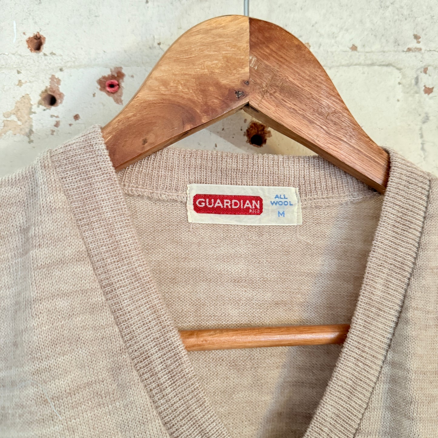 1950s Beige British Knitted Wool Tank Top Jumper