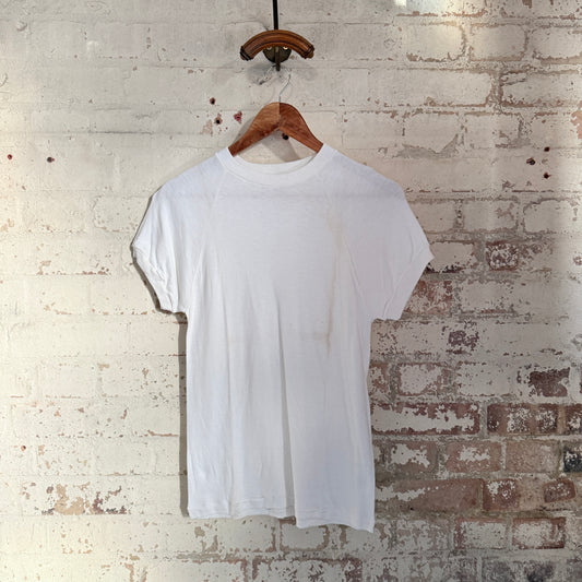 1960s 1970s White British Raglan Blank T-Shirt