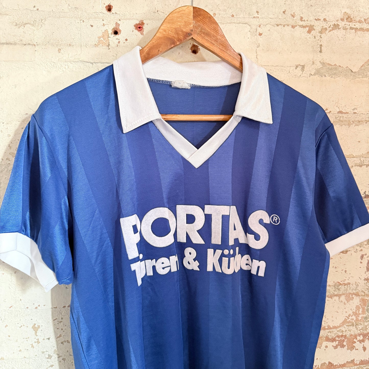 1980s Blue Flock Print Football Shirt