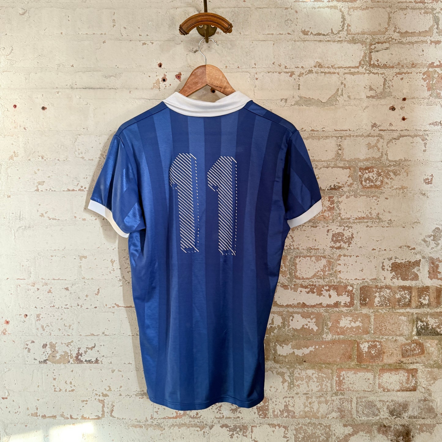1980s Blue Flock Print Football Shirt