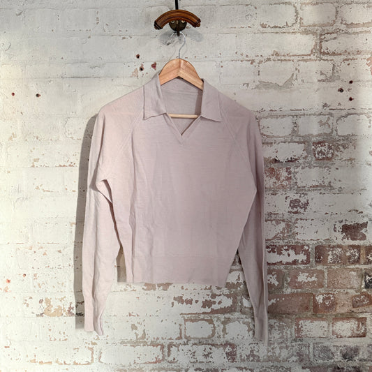 1960s Beige Wool Knitted Collared Jumper Shirt