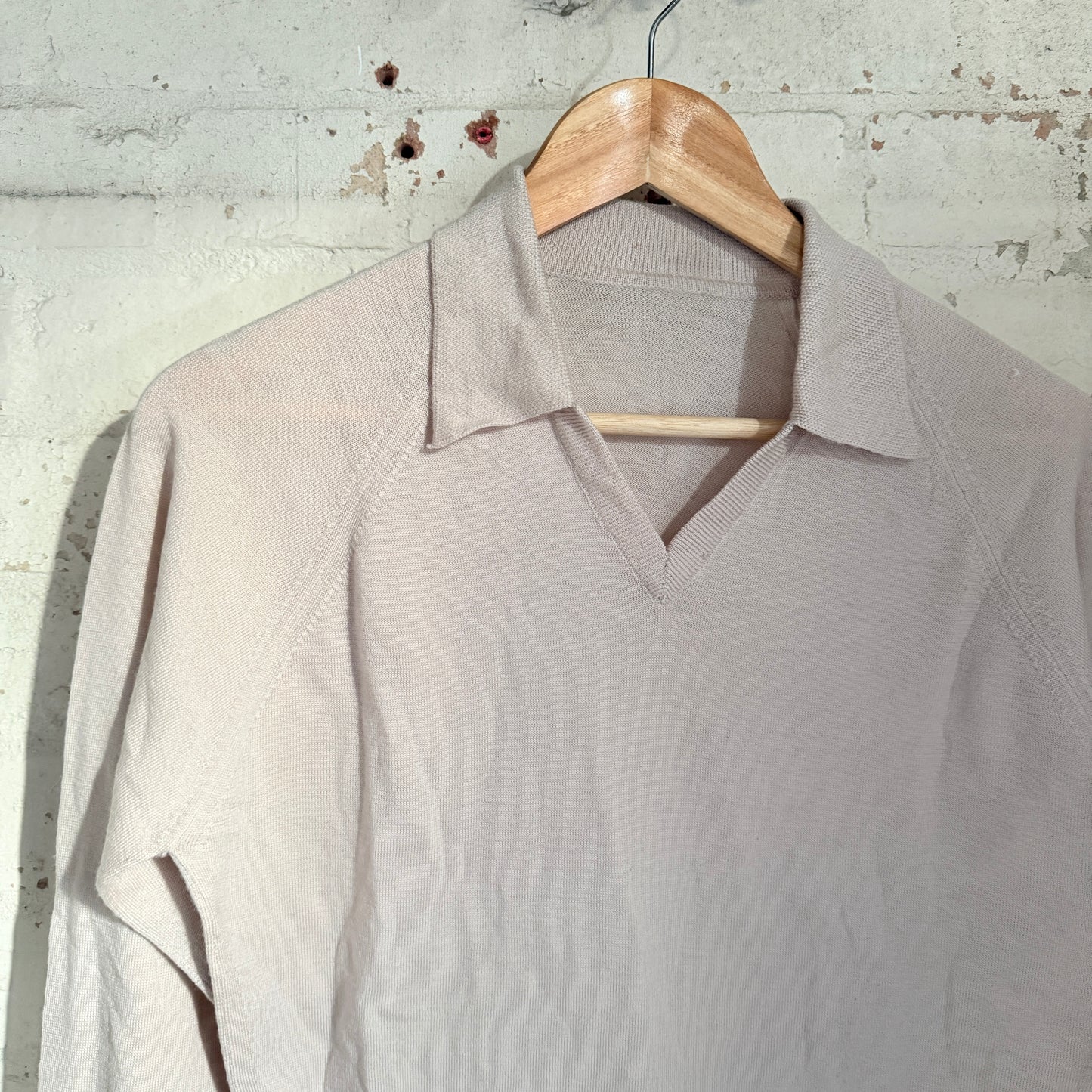 1960s Beige Wool Knitted Collared Jumper Shirt