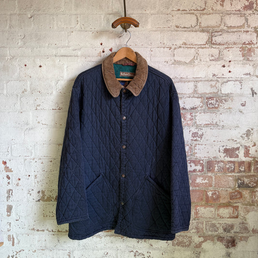 1990s Navy Marlboro Cotton Quilted Jacket Coat