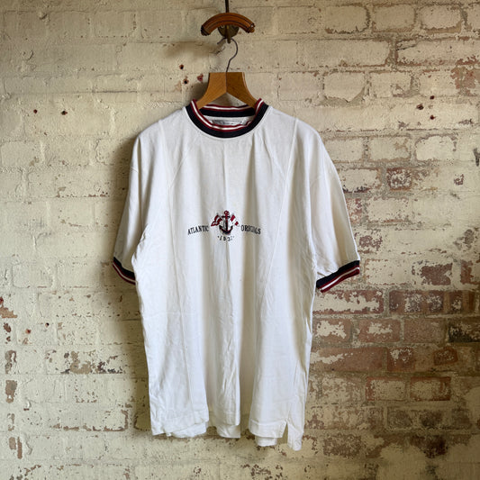 1990s White Round Neck Embroidered T-Shirt