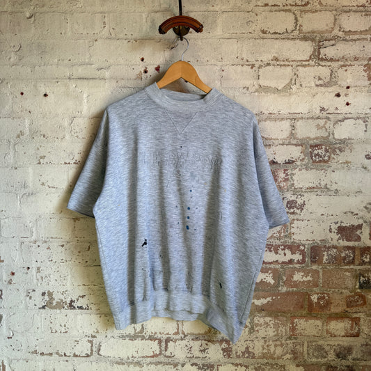 1980s Grey Paint Splattered Cut Off Sweatshirt