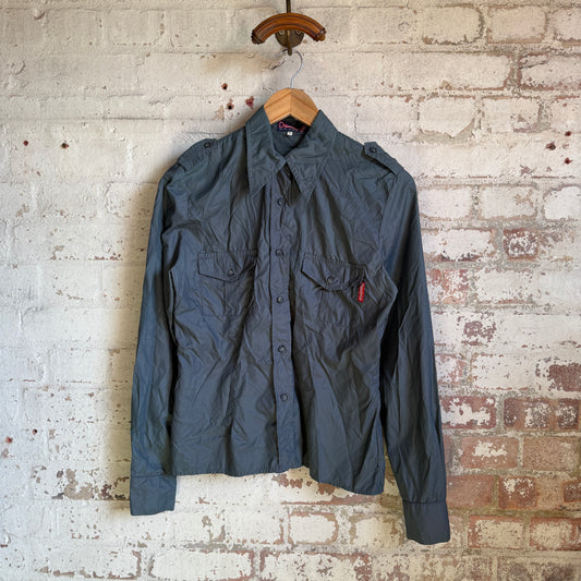 1980s Grey Nylon Dagger Collar Shirt
