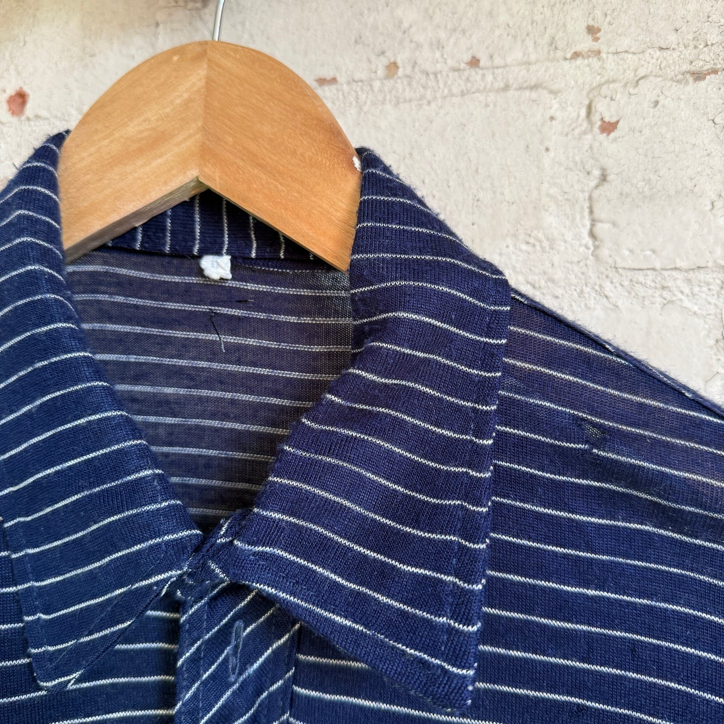 1970s Navy Italian Striped Polo Shirt Top