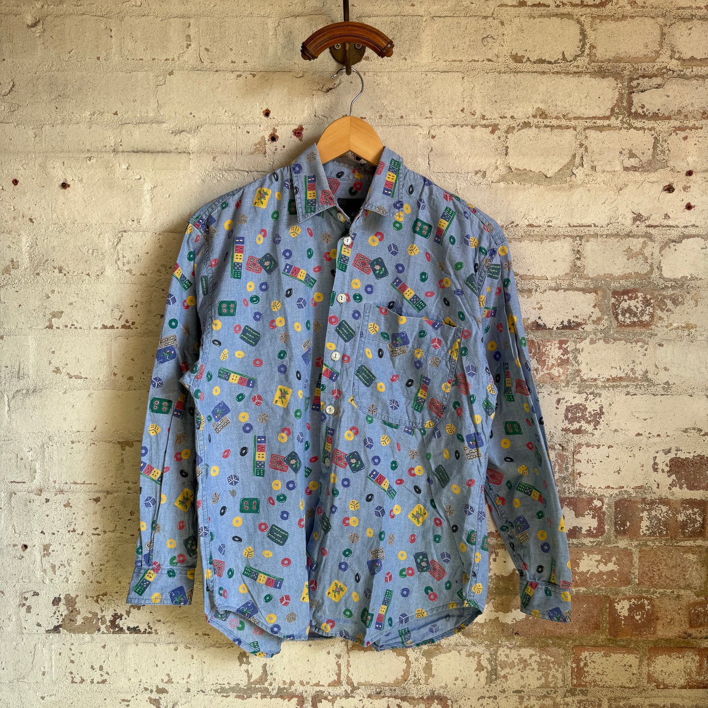 1980s Blue Graphic Button Shirt