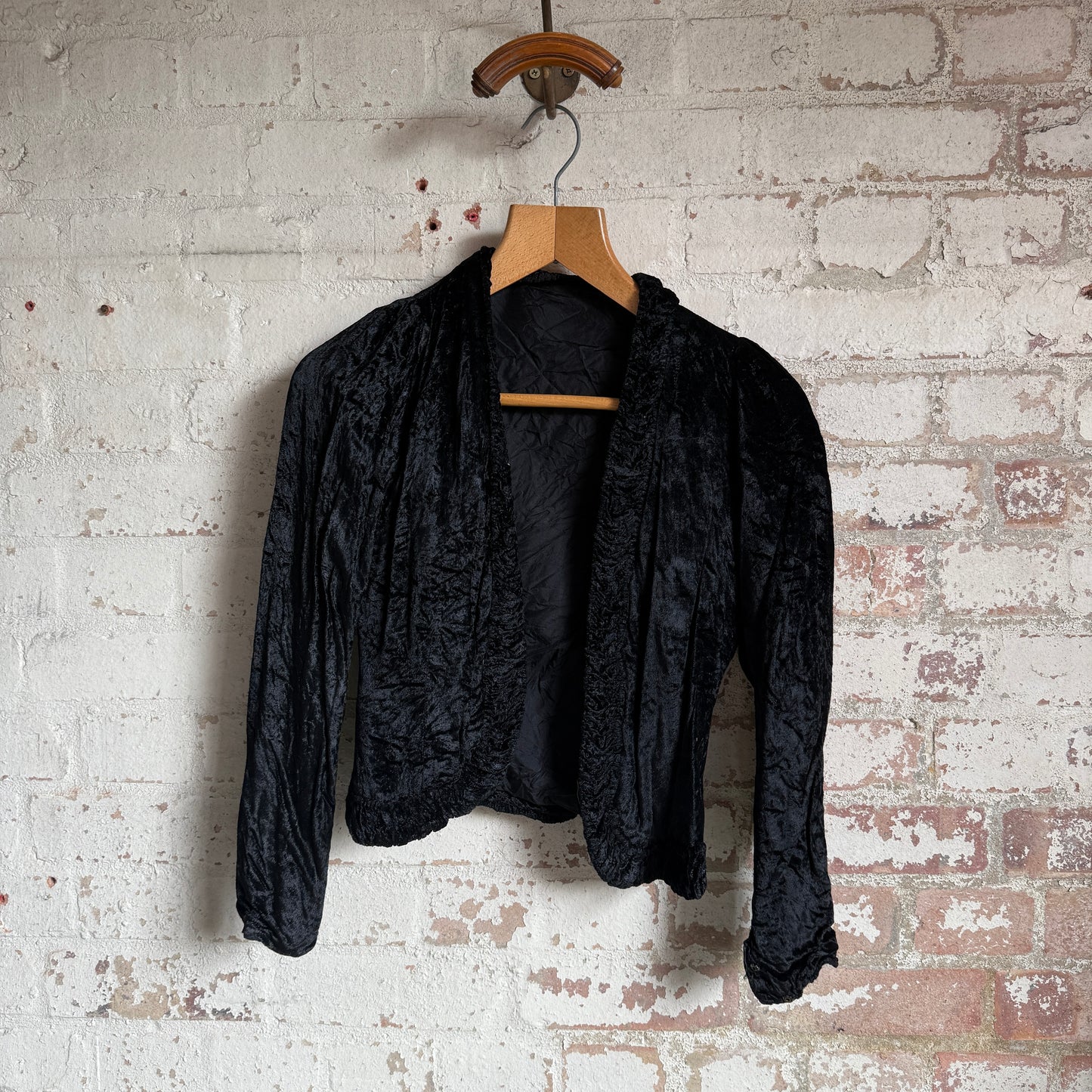 1920s 1930s Black Silk Crushed Velvet Jacket