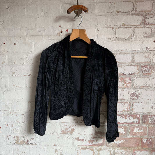 1920s 1930s Black Silk Crushed Velvet Jacket