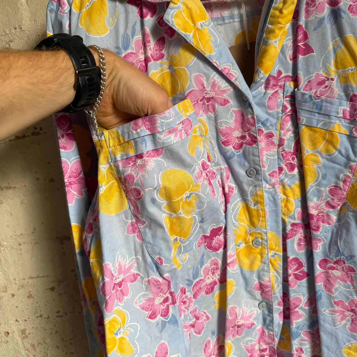 1980s Pink Graphic Cotton Button Shirt