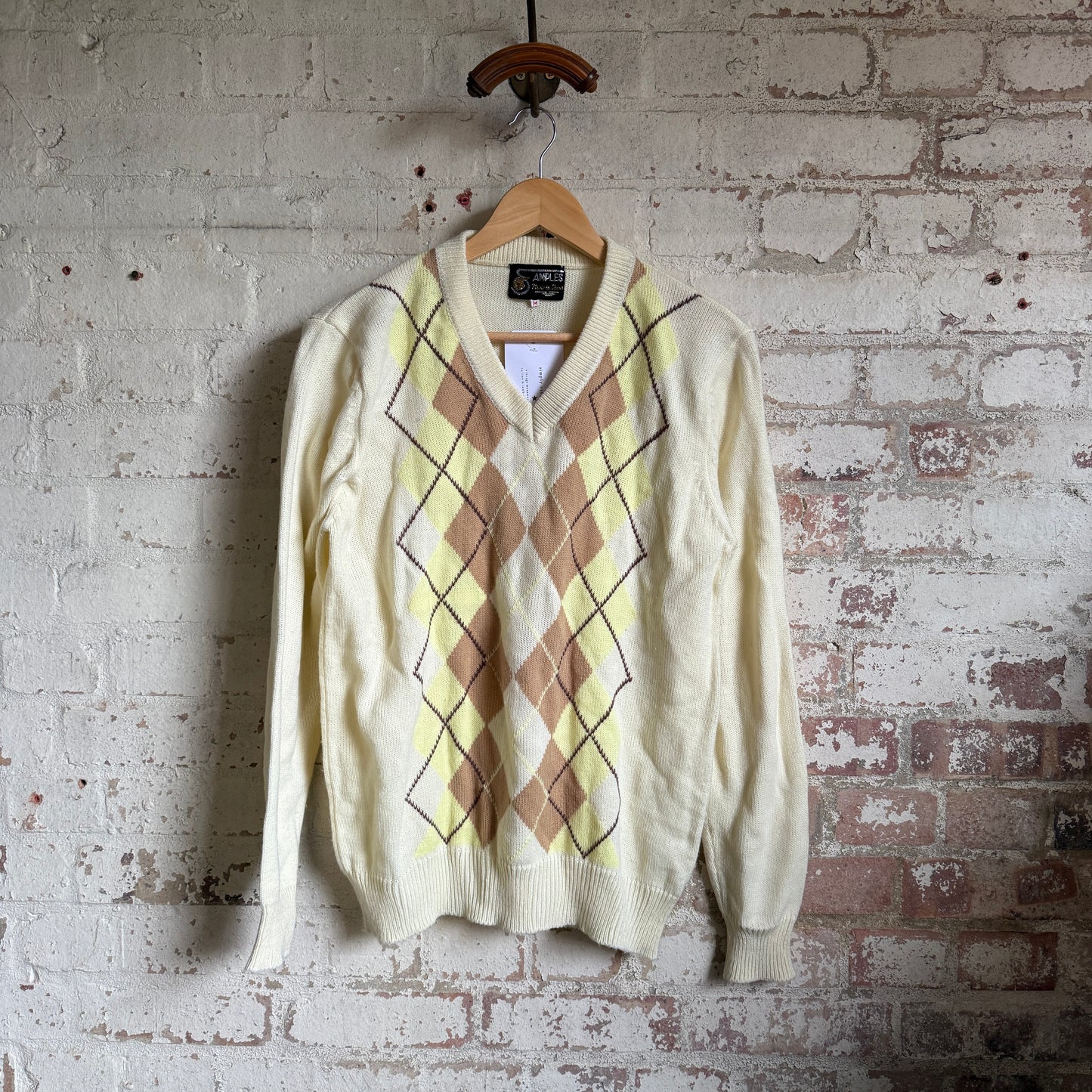 1970s Cream Knitted Argyle Jumper