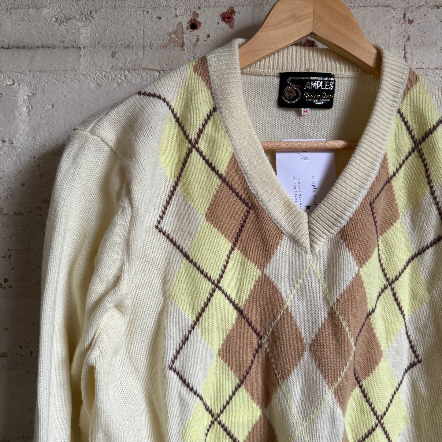 1970s Cream Knitted Argyle Jumper