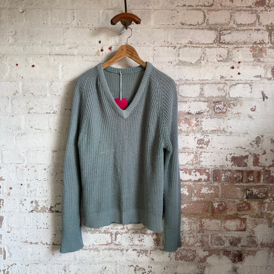 1970s Turquoise Knitted V-Neck Jumper
