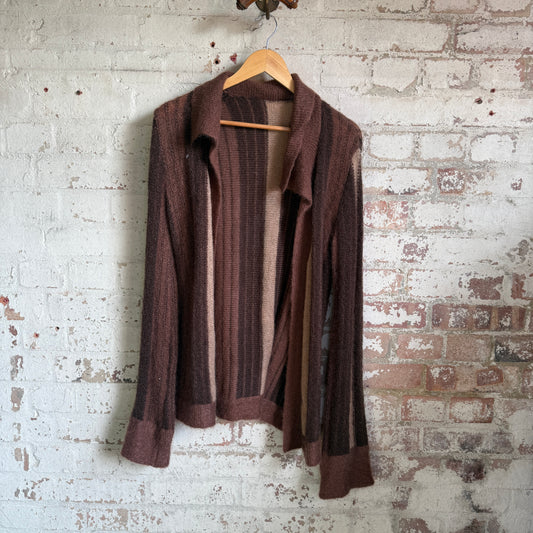 1970s Brown Knitted Patterned Cardigan Jumper Pullover