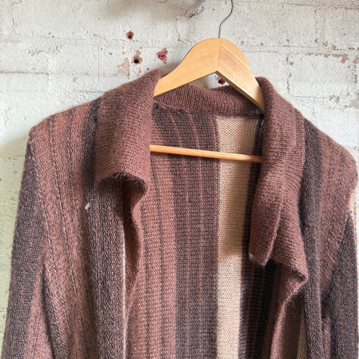 1970s Brown Knitted Patterned Cardigan Jumper Pullover