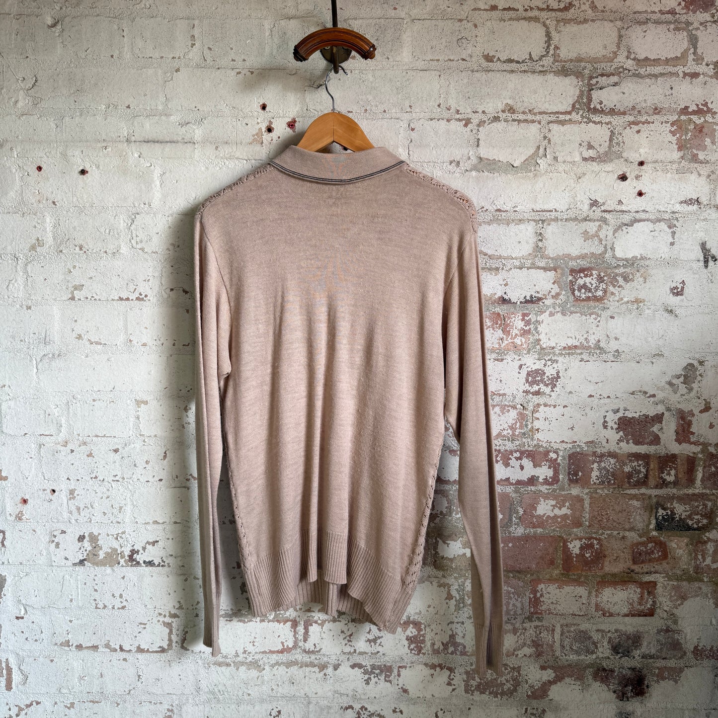 1970s Beige Knitted Gabicci Zip Shirt