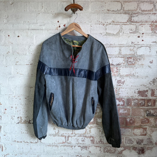 1980s Grey Suede Leather Pullover Shirt