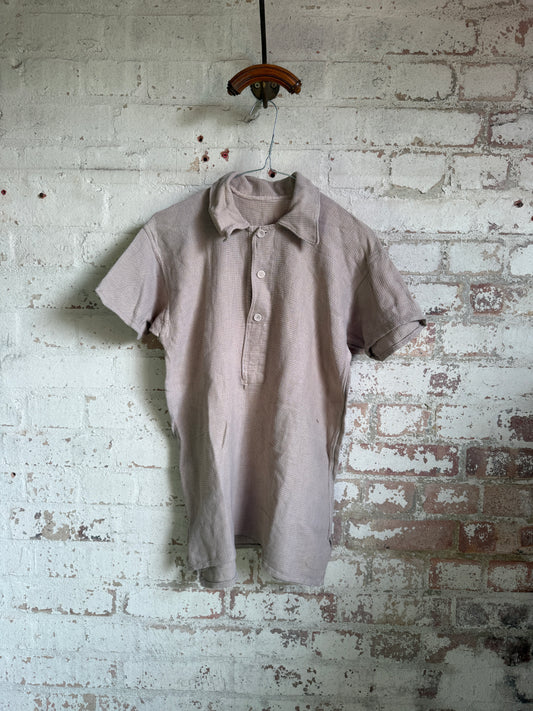 1940s Beige Aertex Polo Shirt Top