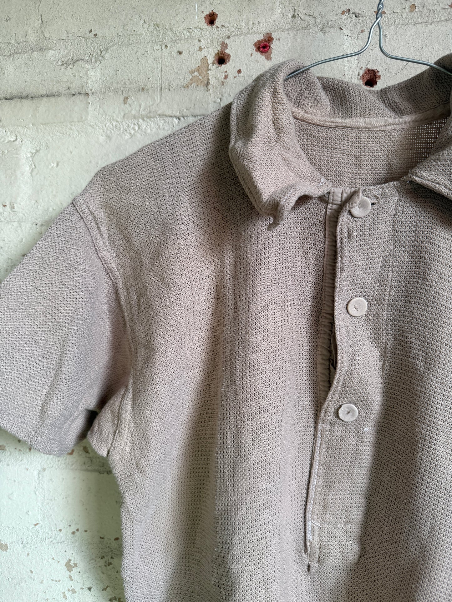 1940s Beige Aertex Polo Shirt Top