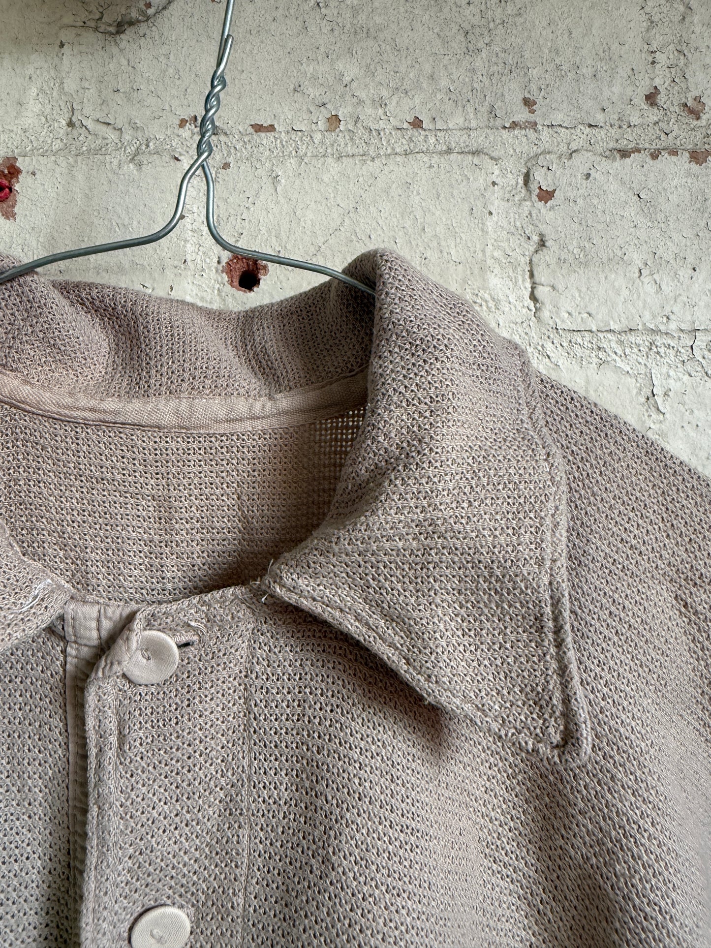1940s Beige Aertex Polo Shirt Top