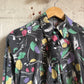 1980s Black Patterned Half Button Shirt
