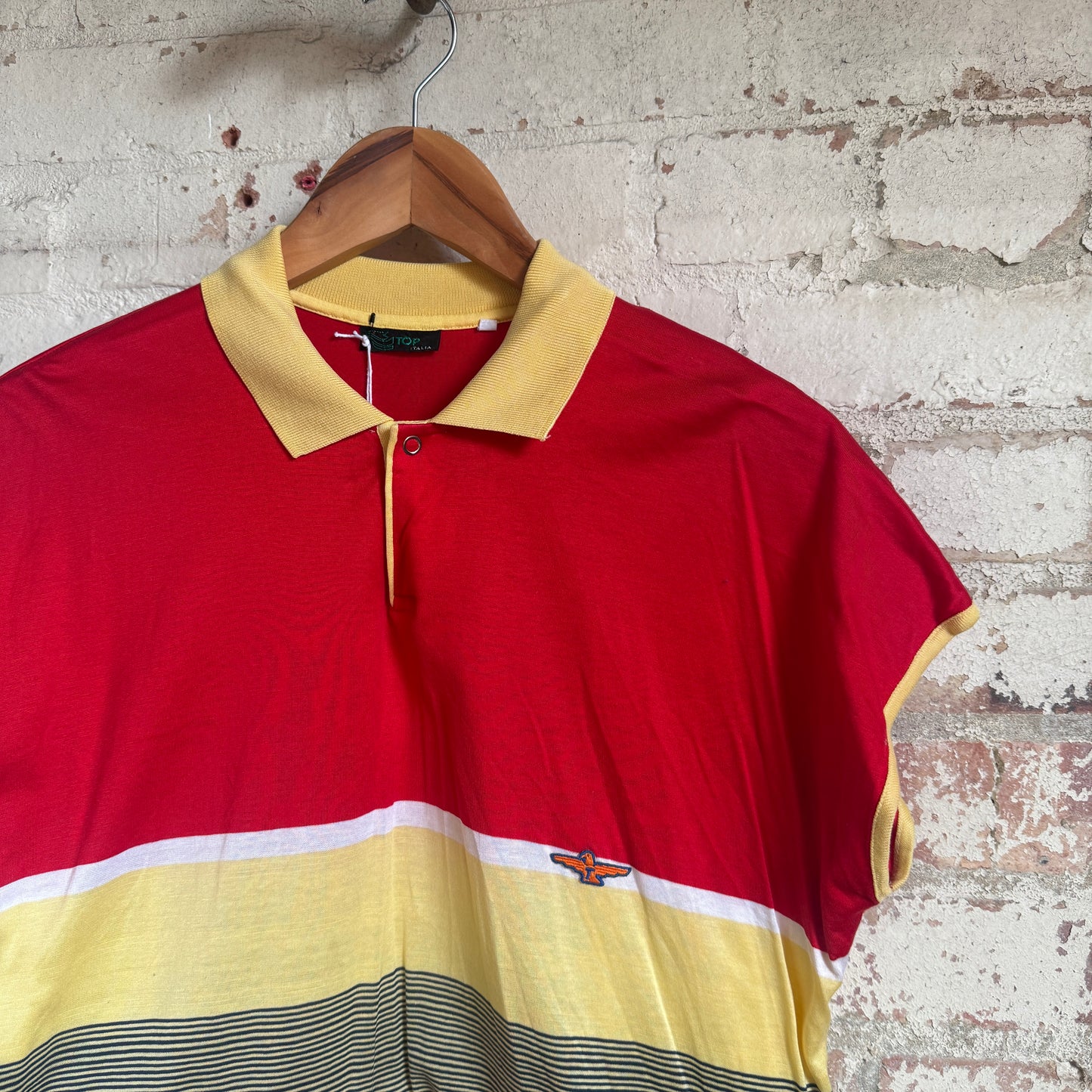 1980s Red Italian Stripe Cut Off Polo Shirt