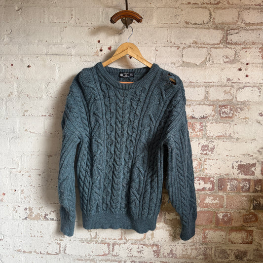 1980s Green St Michaels Cable Arran Knitted Jumper