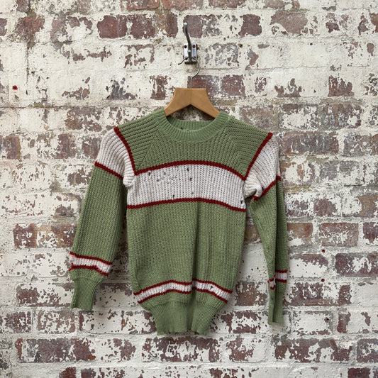 1960s Green Wool Knitted Striped Jumper