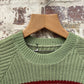 1960s Green Wool Knitted Striped Jumper