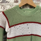 1960s Green Wool Knitted Striped Jumper