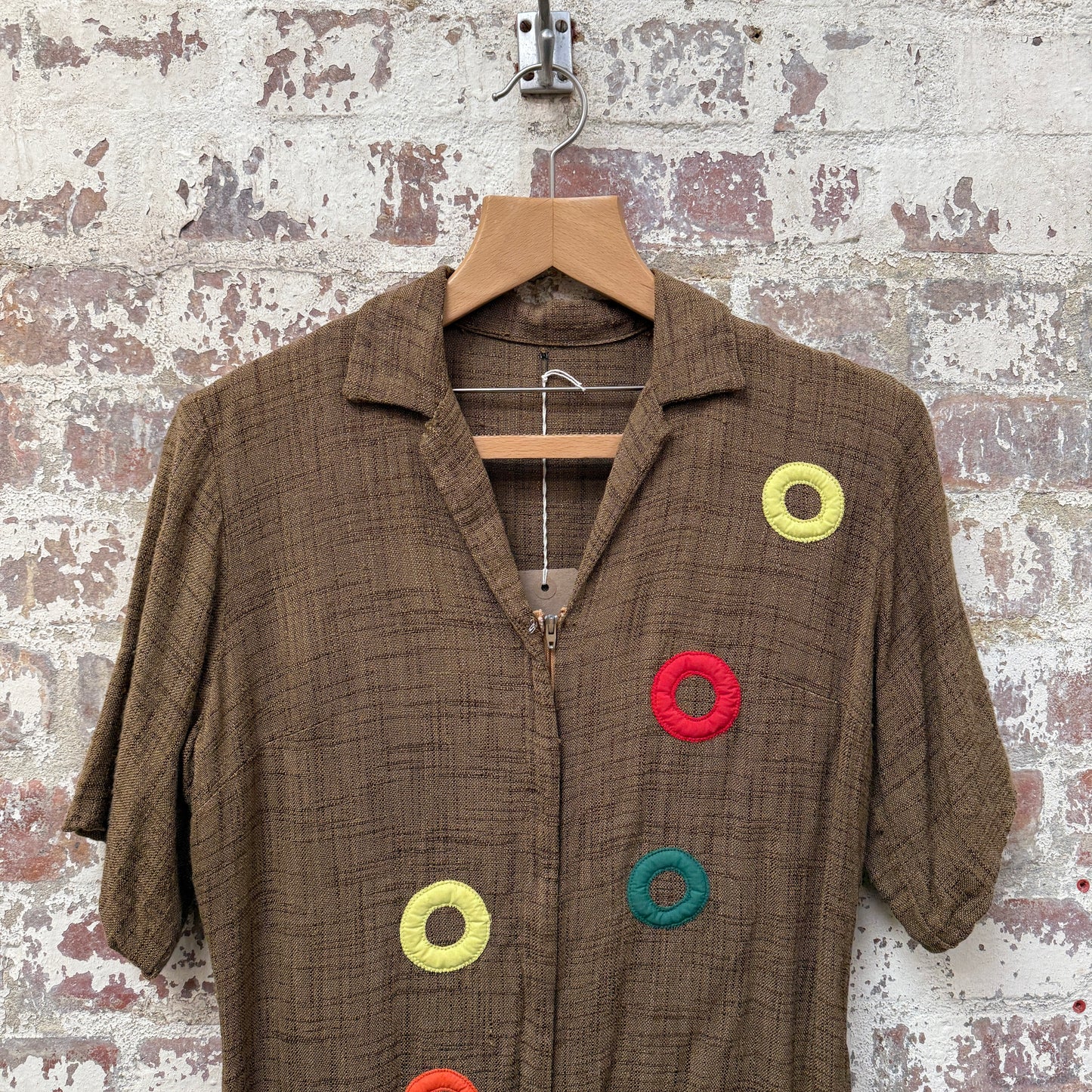 1960s Brown Long Linen Circle Dress