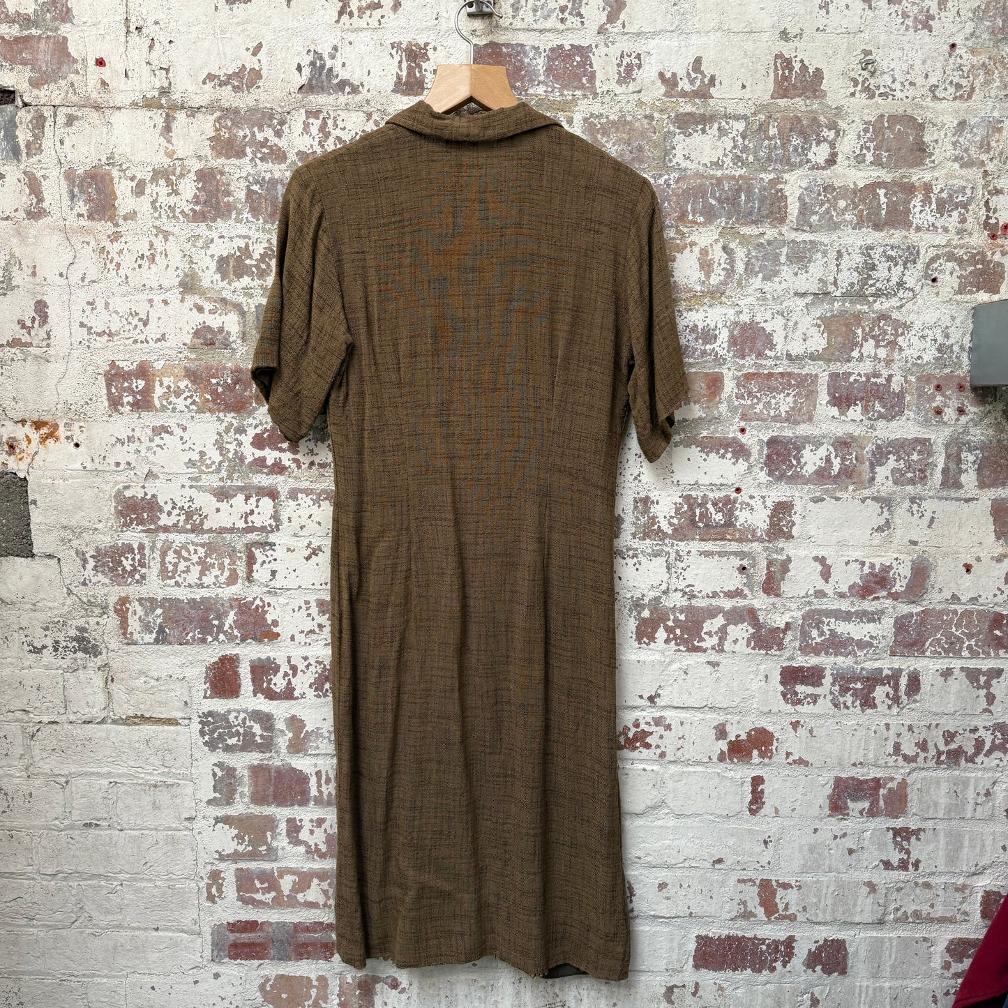 1960s Brown Long Linen Circle Dress