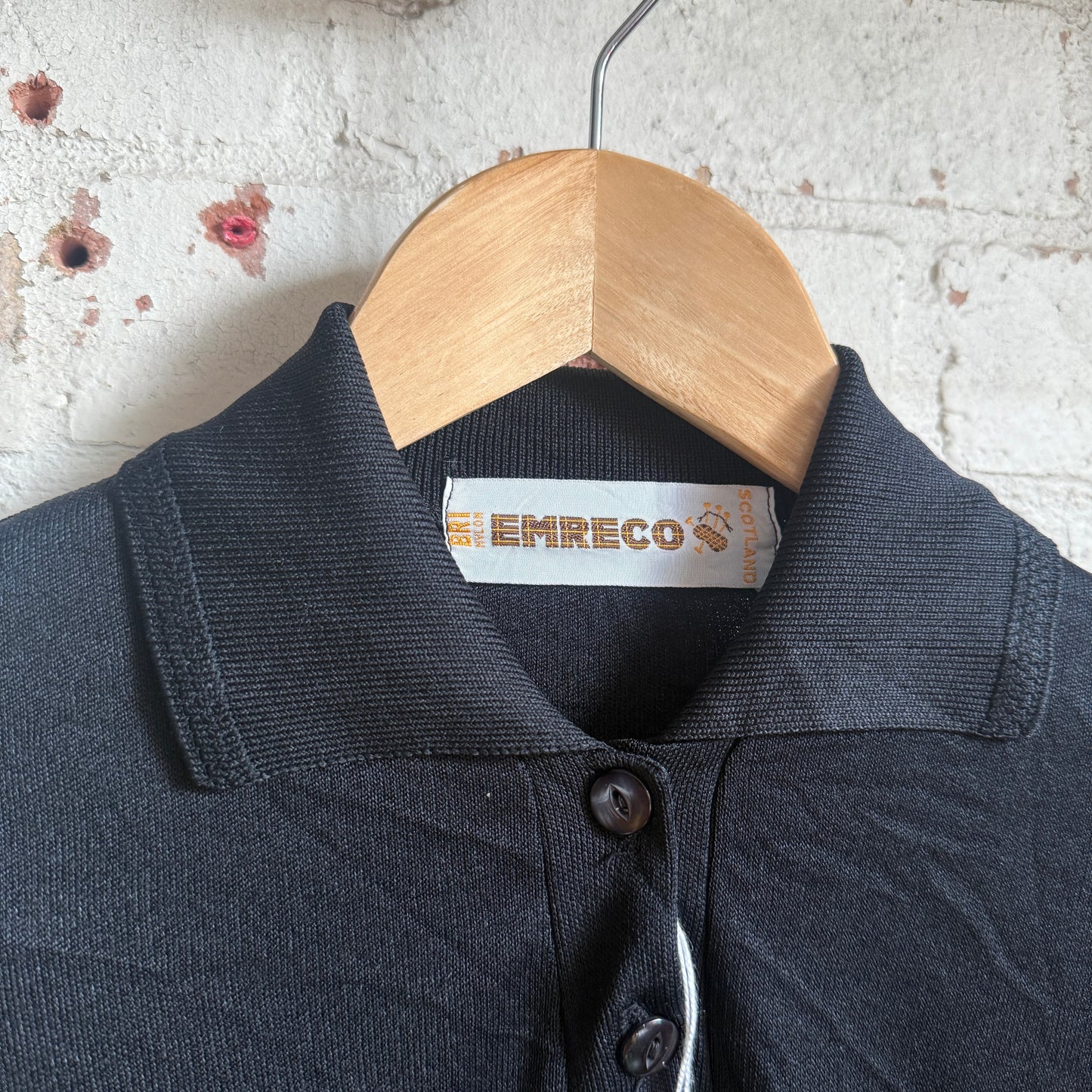 1970s Black Polyester Button Polo Shirt