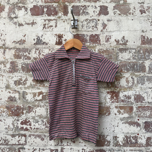 1970s Red Knitted Polo Shirt Top with zip