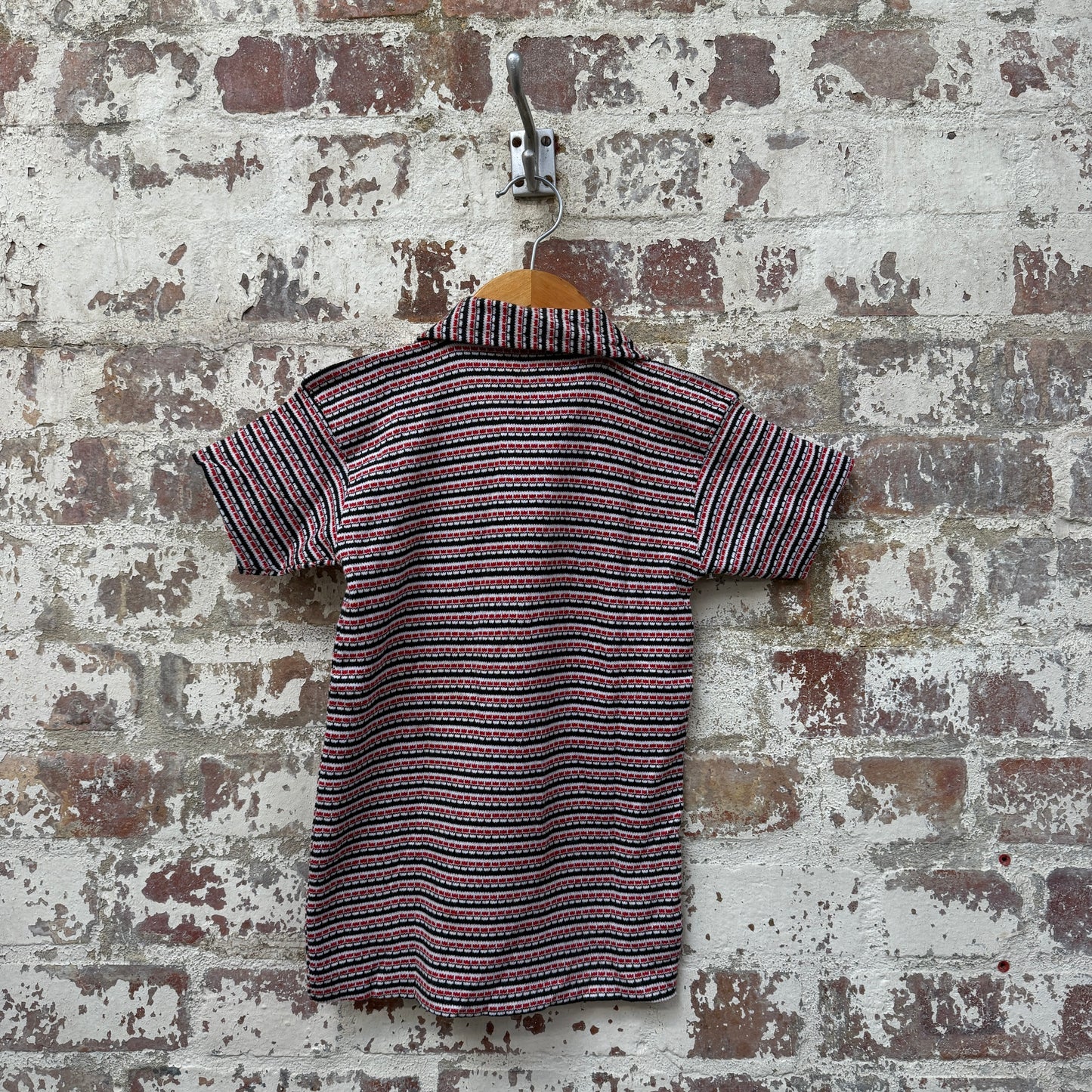 1970s Red Knitted Polo Shirt Top with zip