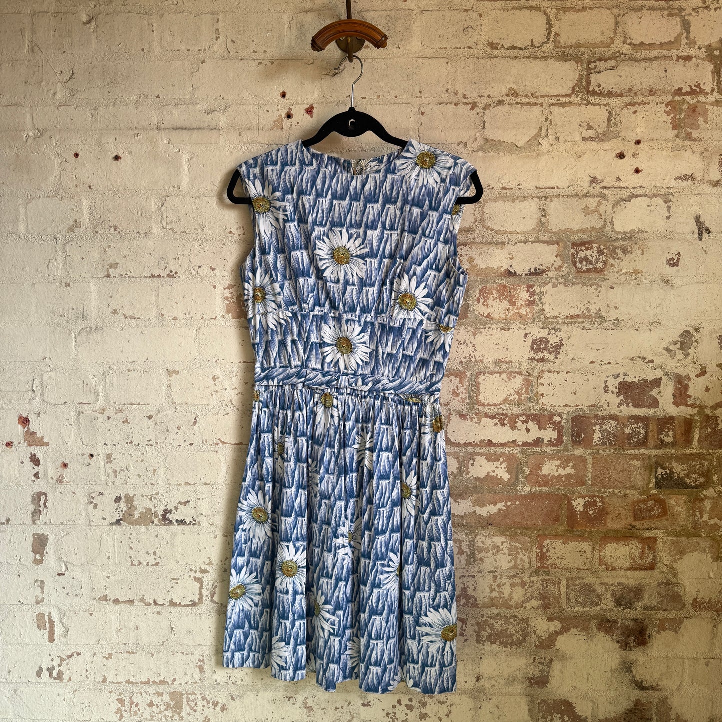 1960s Blue Flower Printed Dress