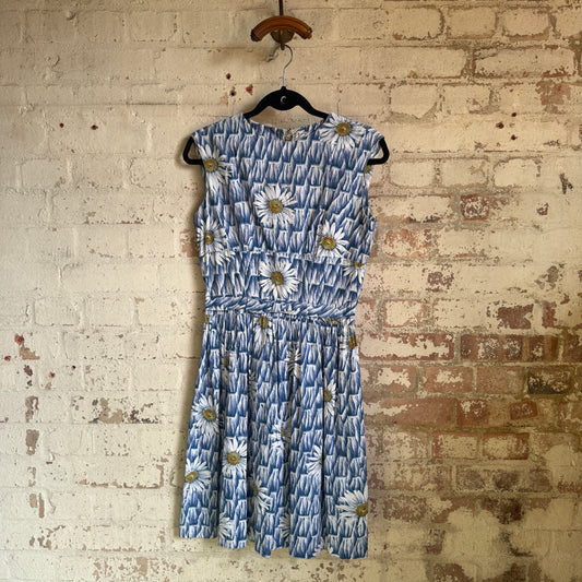 1960s Blue Flower Printed Dress