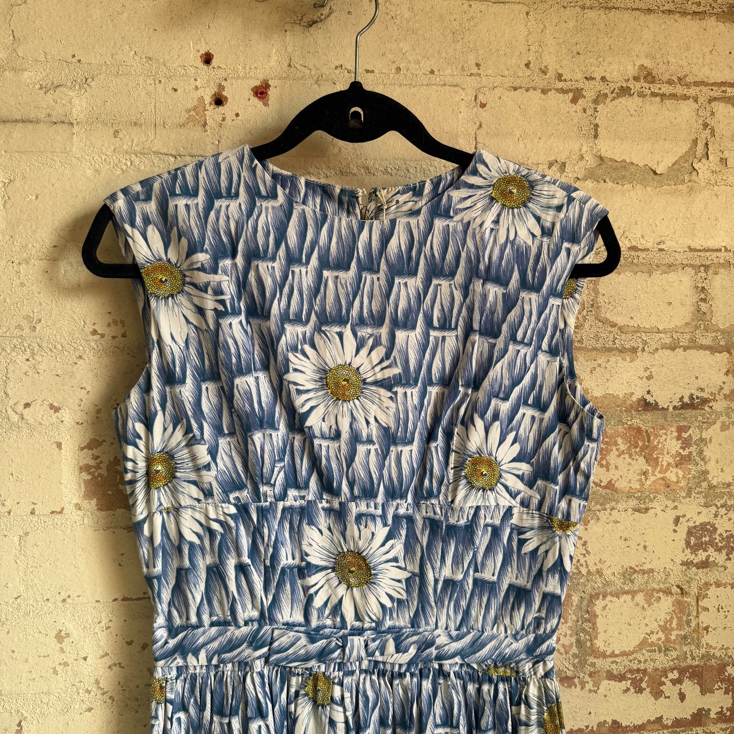 1960s Blue Flower Printed Dress