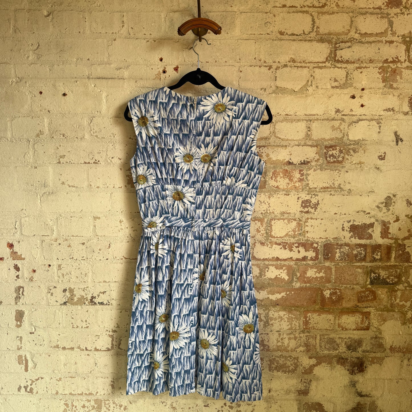 1960s Blue Flower Printed Dress